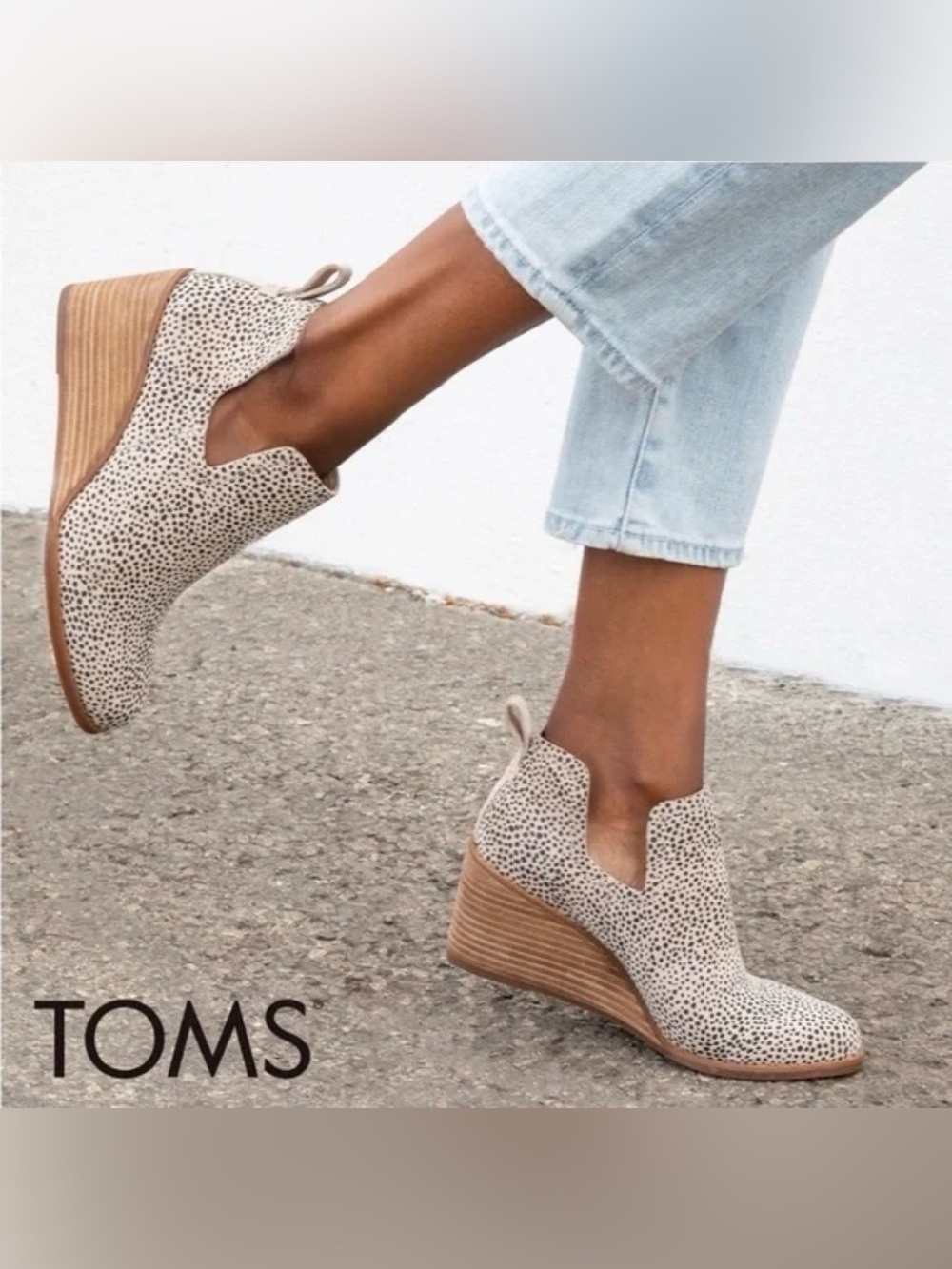 Toms Cream Speckled Wedge Ankle Booties 8.5
